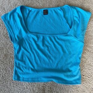 SHEIN Turquoise Ribbed Square Neck Crop Top